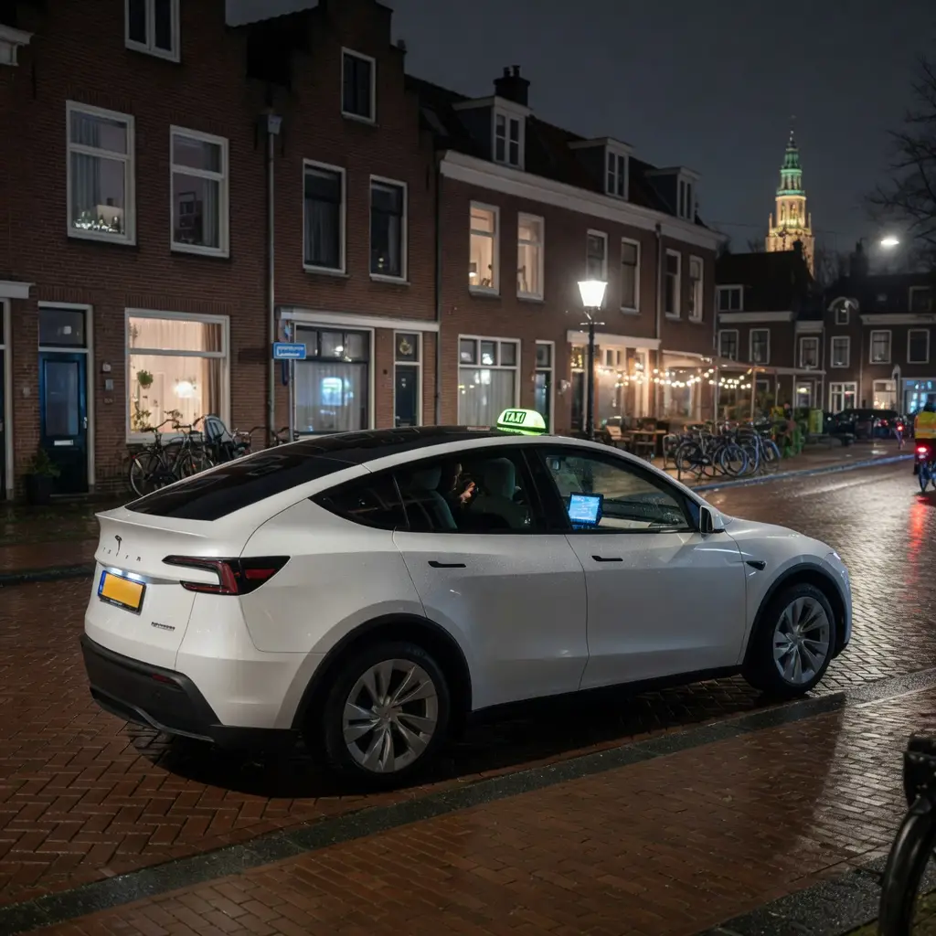 Elektrische Tesla Model Y taxi van Taxi AB in Groningen